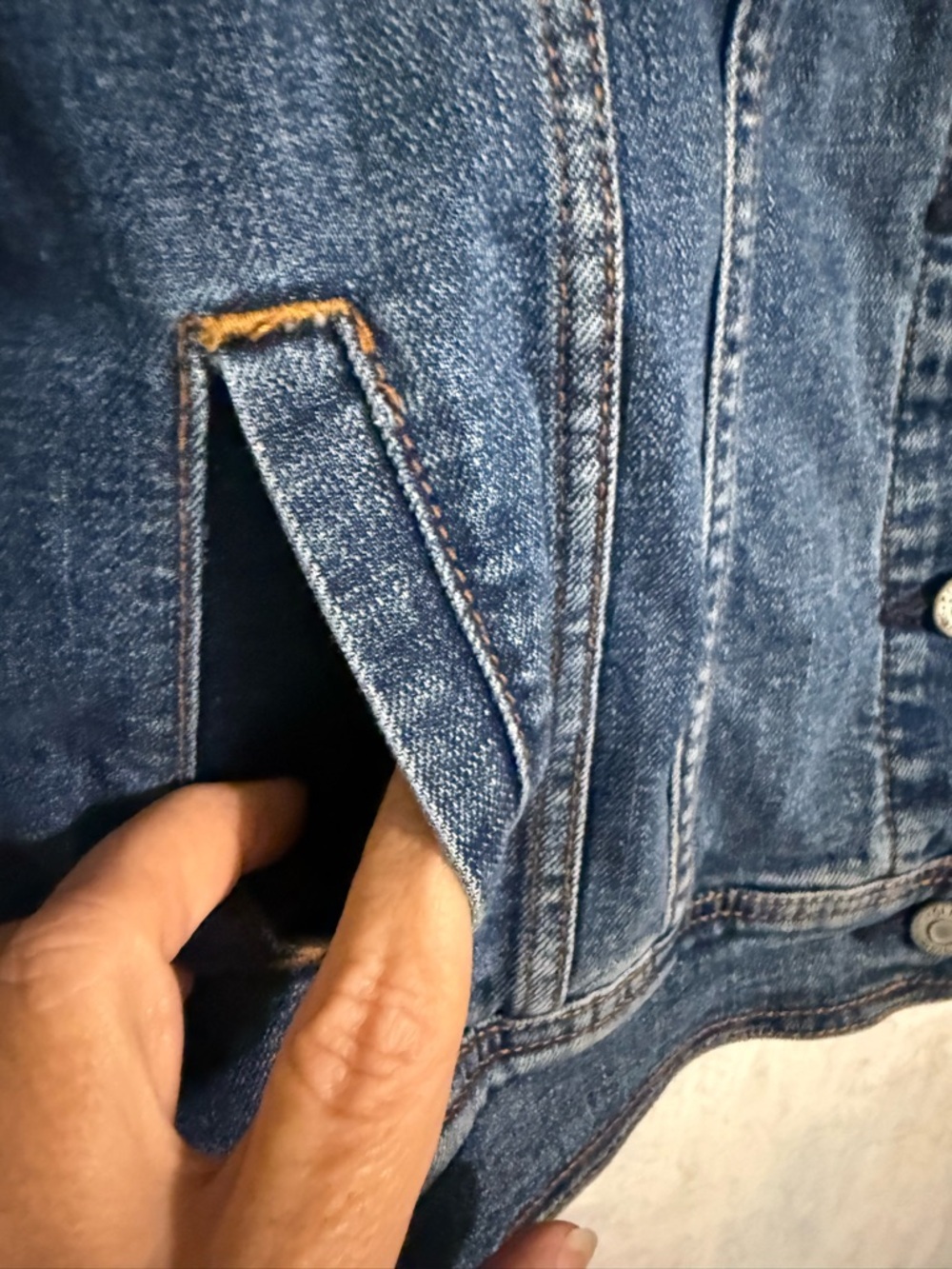 Old Navy Medium Blue Denim Jacket - Trucker, Boyfriend Button-Front Jean Coat - Picture 3 of 8
